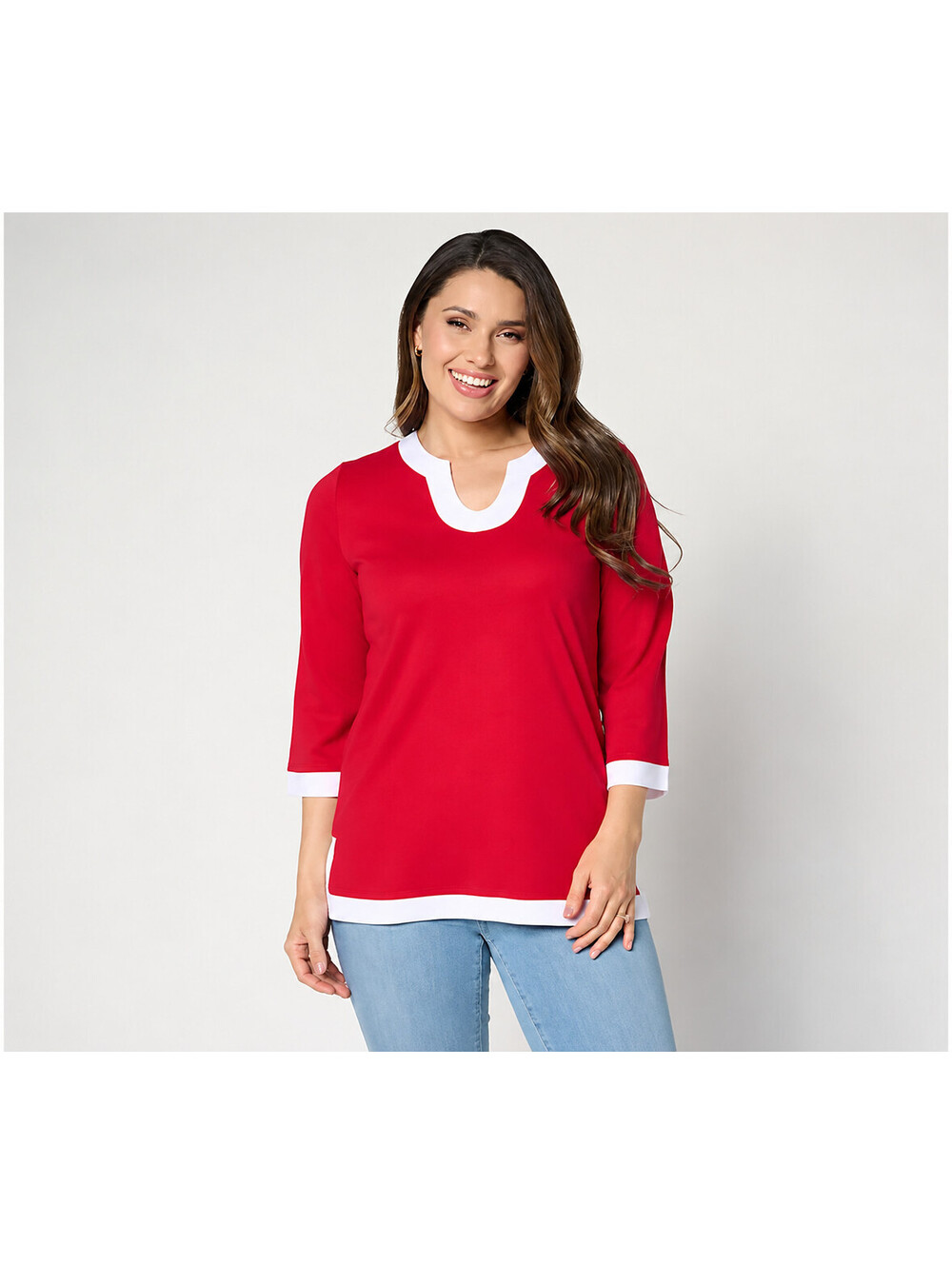 Belle by Kim Gravel Regular Cabana Knit Yacht Club Tunic Top Americana Red Small